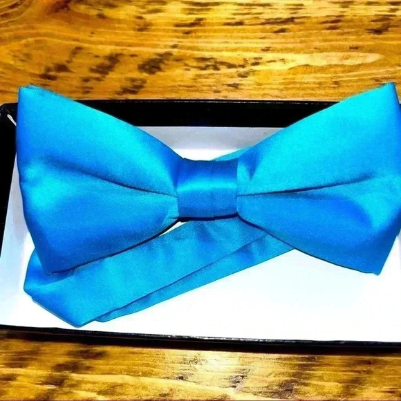 Mens Teal Bow tie New in box Silk made in Milano Italy - Picture 1 of 3